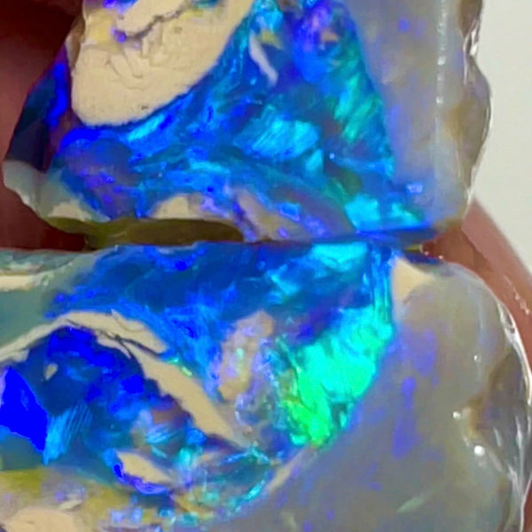 Lightning Ridge Dark Crystal knobby opal rough rub split 37.00cts Amazing Exotic Bright Greens & Blues to cut 22x13x11 & 17x12x10mm NSW095