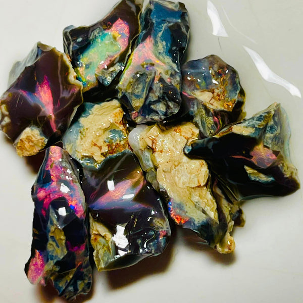 Mulga® Reds on Black/Dark Seam opal parcel 42cts Red Dominant Multifires to cut 20x9x8mm to 10x10x5mm MFB26