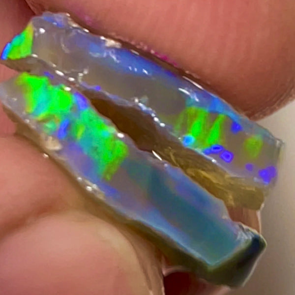 Lightning Ridge Rough Dark Crystal Seam Pair 8.75cts Bright gorgeous Multifires bar 17x12x2.5 & 16x8x2mm NEW24