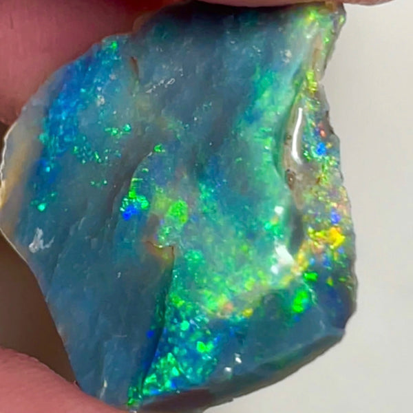 Cutters Select Dark base seam opal rough Green/Yellow/Blue/Orange Multifires 9.80cts Lightning Ridge Bright Vibrant Fires to Cut 22.00x 20.00x 3.00mm NEW943