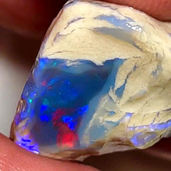 Lightning Ridge Rough Opal Dark Base Crystal Big Knobby 70cts Blues Red Green Multifires in stunning bar  35x25x15mm WAB92