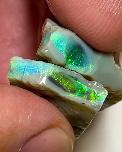 Lightning Ridge Rough Opal Big pair of Dark Base Seams 37cts Cutters  High Grade Bright Multifires in stunning bars 25x17x8mm & 23x16x6mm WAB59