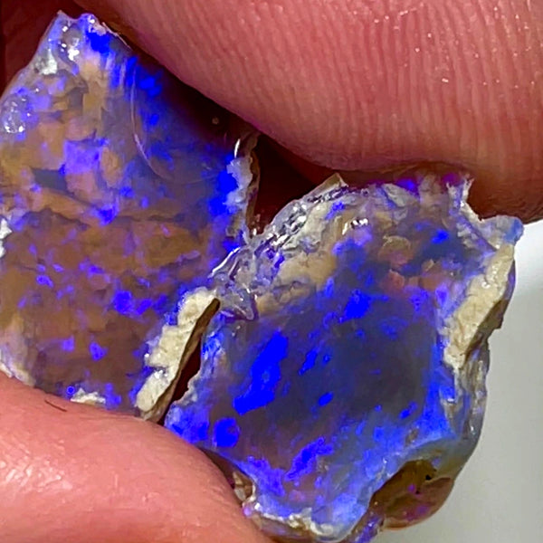 Lightning Ridge Rough Opal 18.5cts Stunning Dark Crystal Knobby Split with Deep bars with Vibrant Blues 18x10x9mm to 16x12x7mm WAD33