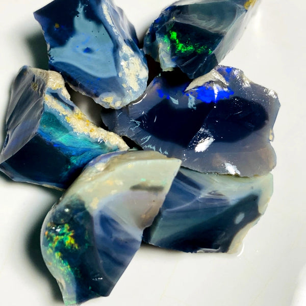 Lightning Ridge Rough Black & Dark Seam Opal Chunks Parcel 75cts Lots of Potential & Cutters Lots Bright colours & bars 17x15x10mm to 15x10x8mm WAB19