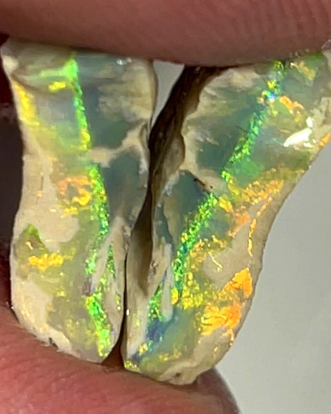 Australian Rough Opal 12.5cts Exotic Knobby Split of Lightning Ridge Orange/Yellow Dominate Multifires 16x12x4mm & 17x10x4mm WAE3