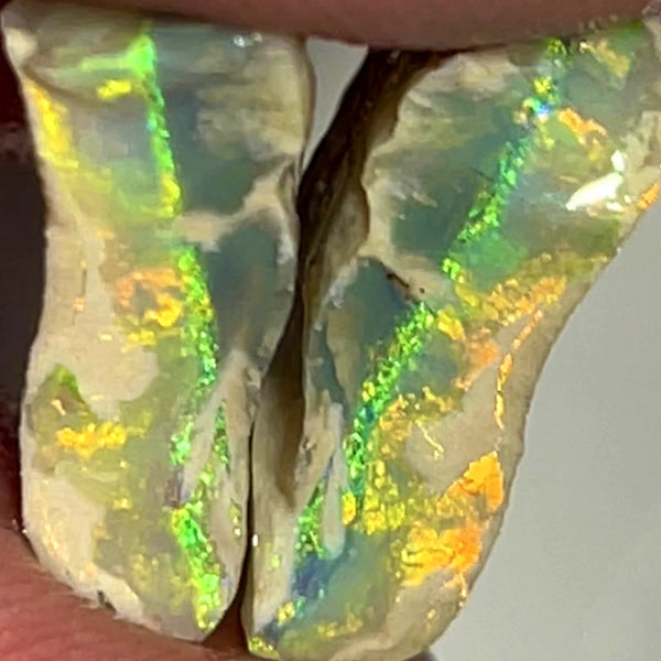 Australian Rough Opal 12.5cts Exotic Knobby Split of Lightning Ridge Orange/Yellow Dominate Multifires 16x12x4mm & 17x10x4mm WAE3