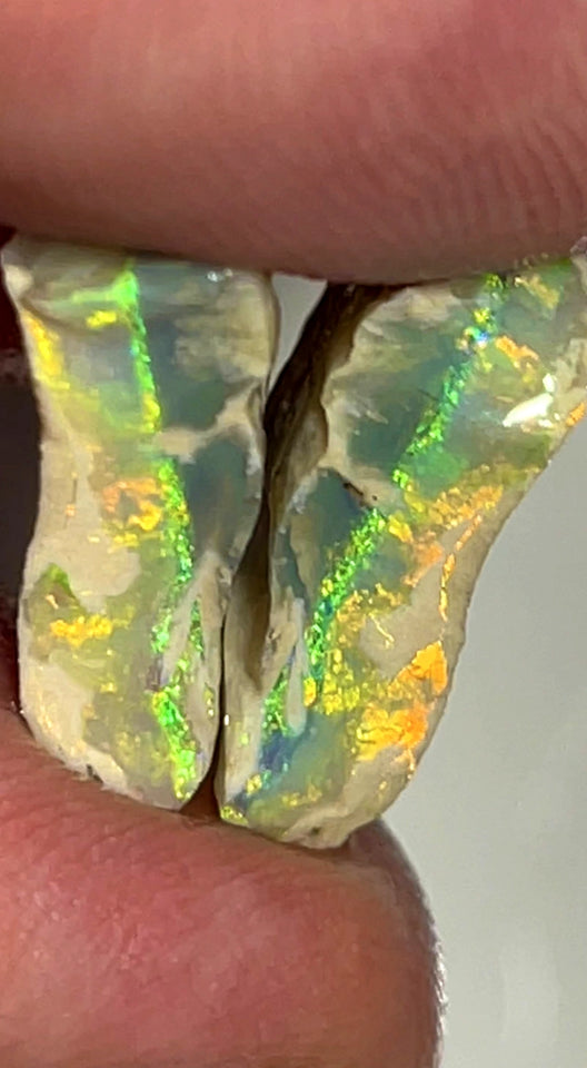 Australian Rough Opal 12.5cts Exotic Knobby Split of Lightning Ridge Orange/Yellow Dominate Multifires 16x12x4mm & 17x10x4mm WAE3