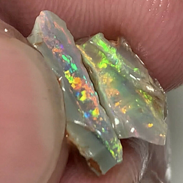 Lightning Ridge Rough Opal 3.5cts Small Pair Stunning Dark Crystal Base Cutters Candy® GEM Grade Bright Multifires 14x7x3mm & 12x5x5mm WAC52