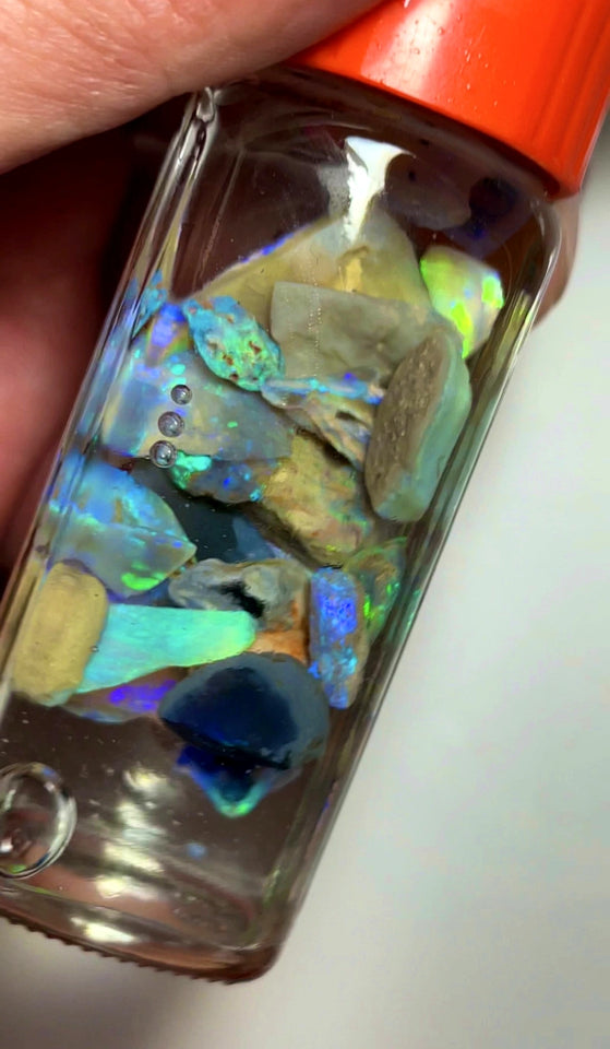 Lightning Ridge Opal Rough n Rub Parcel Dark & Crystal From the Miners Bench® 74cts Full of Bright Multifires 22x12x3mm to 7x5x1mm WAD19