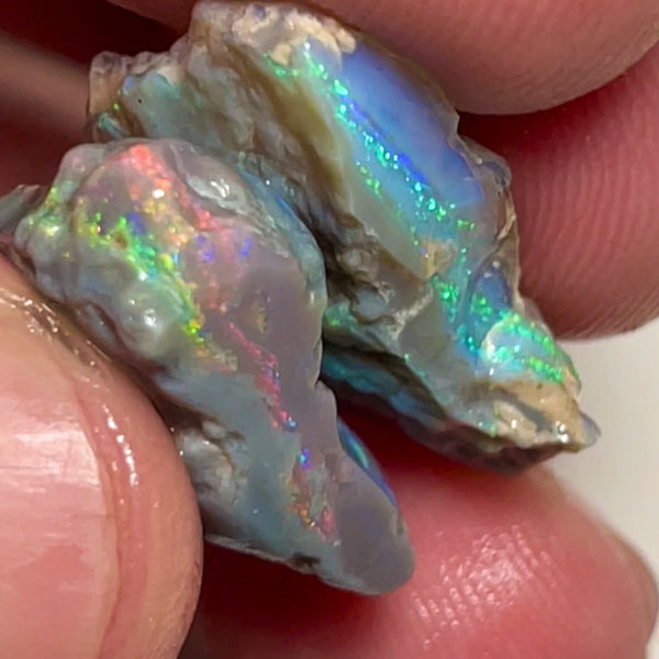 Lightning Ridge Multicolour knobby opal rough 28.75cts Multiple Multifires Bars inc Reds/Orange/Yellow in one piece to cut  25x20x4mm & 20x16x5mm NEW934