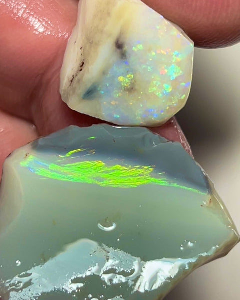 Lightning Ridge Rough / Rub Seam opal Big Sized Miners Bench® 44cts Bright M Fires 28x26x7 & 17x16x8 mm NSA013