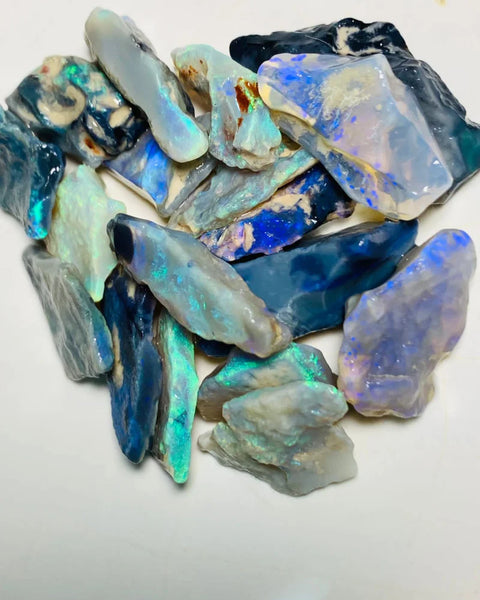 OPAL MONTH SPECIAL Lightning Ridge Rough Dark Seams Opal Parcel 80cts Lots of Potential & Cutters Lots Bright colours & bars 25x10x7mm to 13x8x4mm WSY89