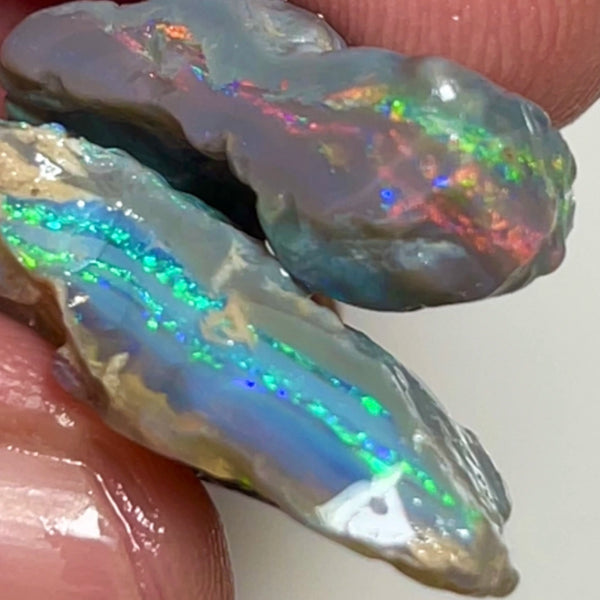 Lightning Ridge Multicolour knobby opal rough 28.75cts Multiple Multifires Bars inc Reds/Orange/Yellow in one piece to cut  25x20x4mm & 20x16x5mm NEW934