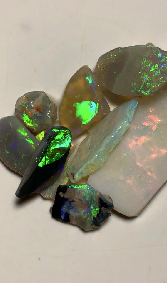 Lightning Ridge Opal Rough n Rub Parcel Black Dark & Crystal From the Miners Bench® 27cts Super Bright Multifires 30x12x3mm to 6x5x4mm  WSY95