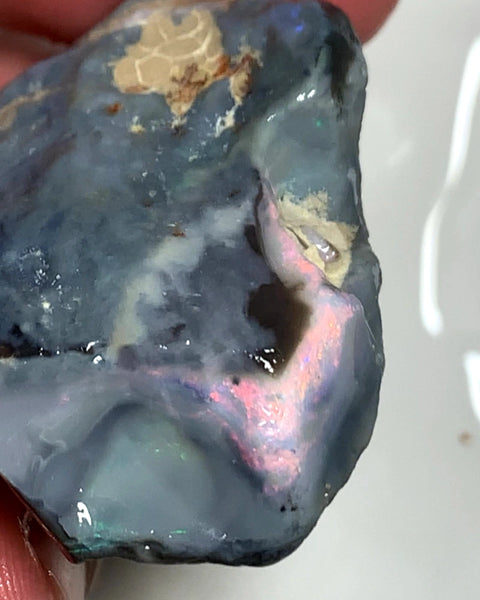 OPAL MONTH SPECIAL Lightning Ridge Huge Dark Rough Seam Opal Single 123cts Stunning Pink/Blue fires 45x30x20mm WSZ79