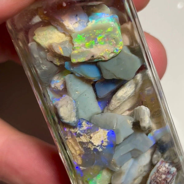 Lightning Ridge Rough Mixed Opal Parcel 135cts Lots of Potential Lots Bright Multi colours & bars 21x12x5mm to 12x9x7mm NSA023