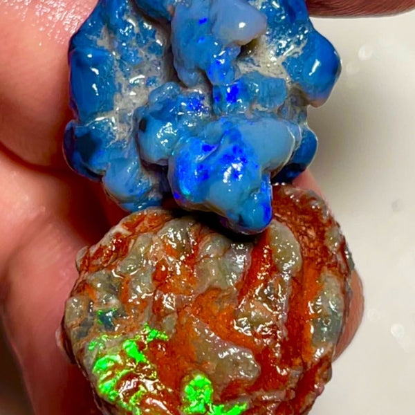 Pair of nice sized Opal formations from Lightning Ridge 42.00cts Bright Blue & Green fires  23x22x14 & 29x19x7 mm NSW047