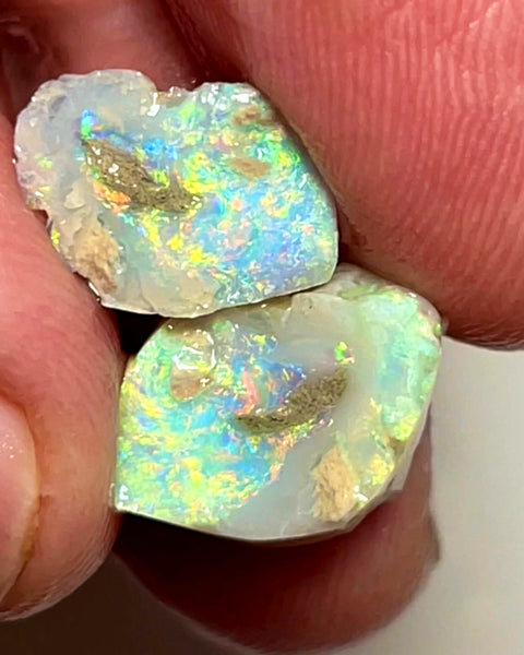 Lightning Ridge Rough Opal 10cts Gem Bright Dark Knobby Split with Amazing bars with Bright Vibrant Multifires 14x11x7 & 12x9x4 mm WAE28