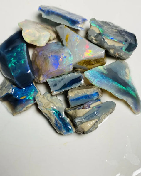 Lightning Ridge Rough Seam Opal Parcel 85cts Black Dark & Crystal High Grade Bright Lovely colourful Select material for cutters 24x12x7mm to 12x4mm WSY78