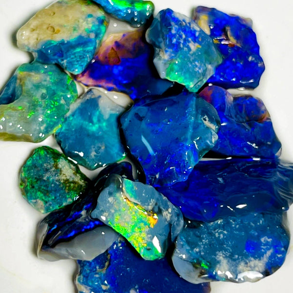 Lightning Ridge Rough Opal Parcel 41cts Cutters Select Black colourful material to cut 18x9x3mm to 10x5x2mm WAB38