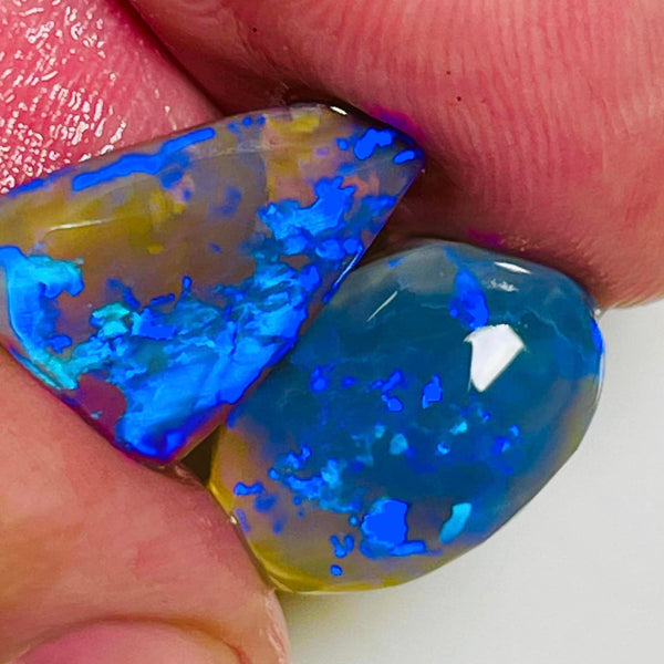 Lightning Ridge Rough / Rub Dark Base Crystal opal Pair Miners Bench® High dome knobby 12.2cts Gorgeous Bright Fires 16x12x5mm & 16x13x3mm MFB02