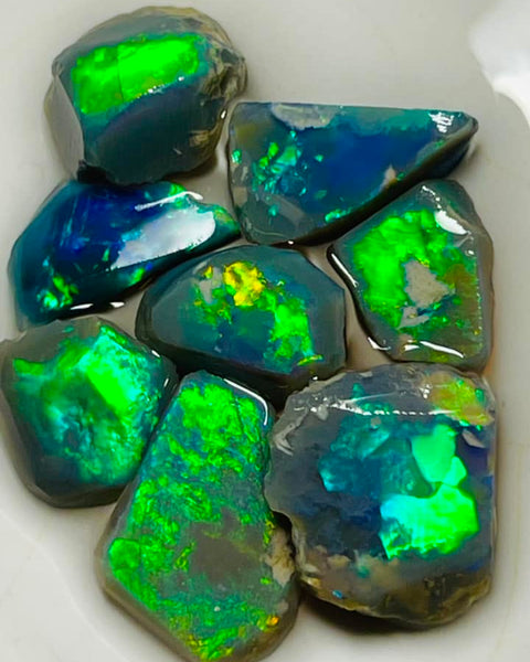 Allawah Field Knobby Black & Dark opal Miners Bench® rub rough preforms 15.5cts Vibrant Vivid Multifires 12x10x2.5mm & 7x7x2mm  MFB18