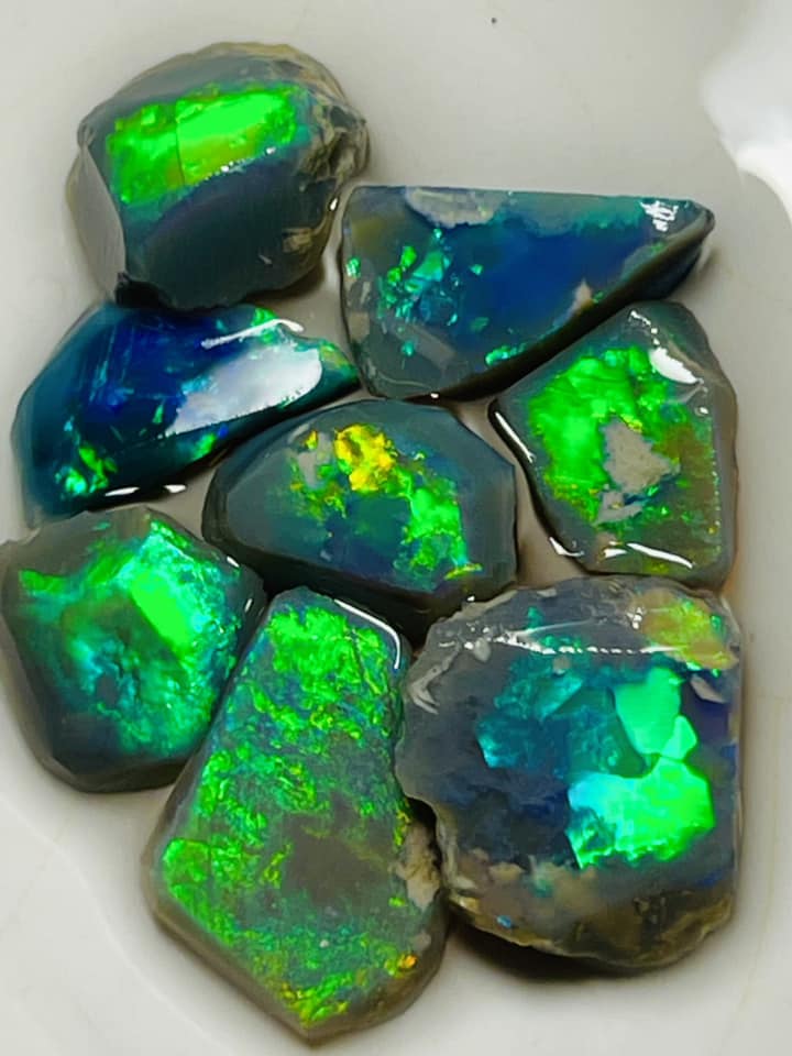 Allawah Field Knobby Black & Dark opal Miners Bench® rub rough preforms 15.5cts Vibrant Vivid Multifires 12x10x2.5mm & 7x7x2mm  MFB18