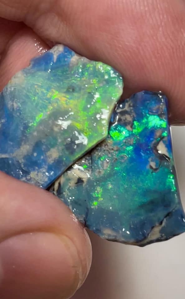 Mulga® Black Seam opal 13cts Stunning Bright & Vibrant Cutters Green / Blue dominant fires 20x15x2mm & 20x15x2mm MFB16