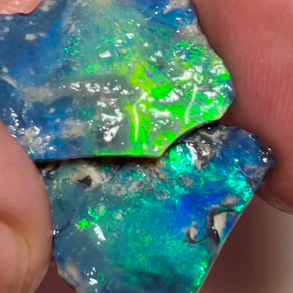 Mulga® Black Seam opal 13cts Stunning Bright & Vibrant Cutters Green / Blue dominant fires 20x15x2mm & 20x15x2mm MFB16
