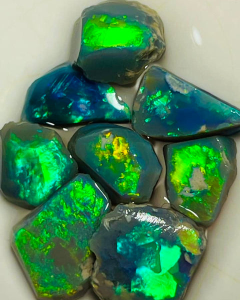 Allawah Field Knobby Black & Dark opal Miners Bench® rub rough preforms 15.5cts Vibrant Vivid Multifires 12x10x2.5mm & 7x7x2mm  MFB18