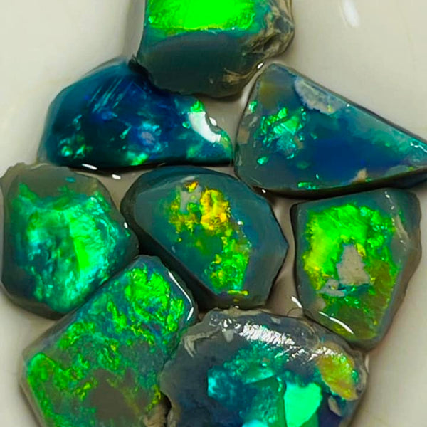 Allawah Field Knobby Black & Dark opal Miners Bench® rub rough preforms 15.5cts Vibrant Vivid Multifires 12x10x2.5mm & 7x7x2mm  MFB18