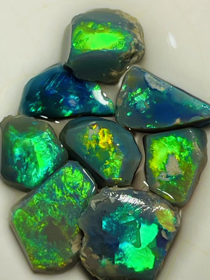 Allawah Field Knobby Black & Dark opal Miners Bench® rub rough preforms 15.5cts Vibrant Vivid Multifires 12x10x2.5mm & 7x7x2mm  MFB18