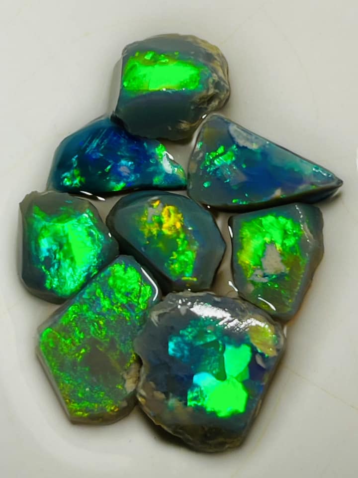 Allawah Field Knobby Black & Dark opal Miners Bench® rub rough preforms 15.5cts Vibrant Vivid Multifires 12x10x2.5mm & 7x7x2mm  MFB18