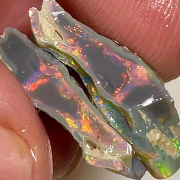 Mulga® Reds on Dark Seam Split opal 12.25cts Gorgeous Bright Multifires 20x10x5mm & 18x8x5mm MFB17