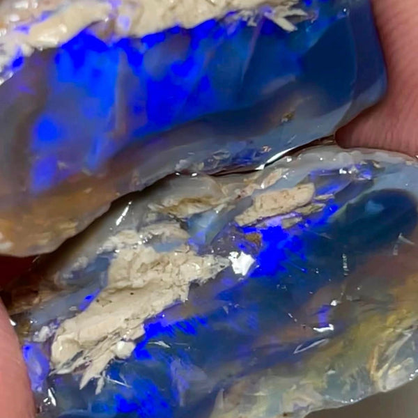 Lightning Ridge Rough Opal 80cts Huge Stunning Dark Crystal Knobby Split with Blues 30x20x15mm & 30x13x10mm MFB34