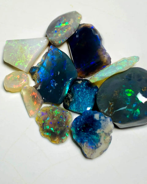 OPAL MONTH SPECIAL Lightning Ridge Opal Rough n Rub Parcel Dark & Crystal From the Miners Bench® 41cts Nice Multifires 17x14x8mm to 9x6x1mm WSY98