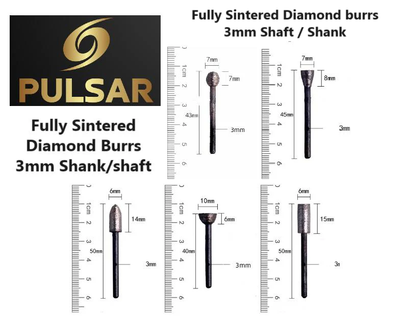 5 piece set Fully Sintered Diamond Industrial carving burrs  5 x Grinding Head shapes and all are 3mm Shanked fit Dremel & other Multitools with 3mm fittings