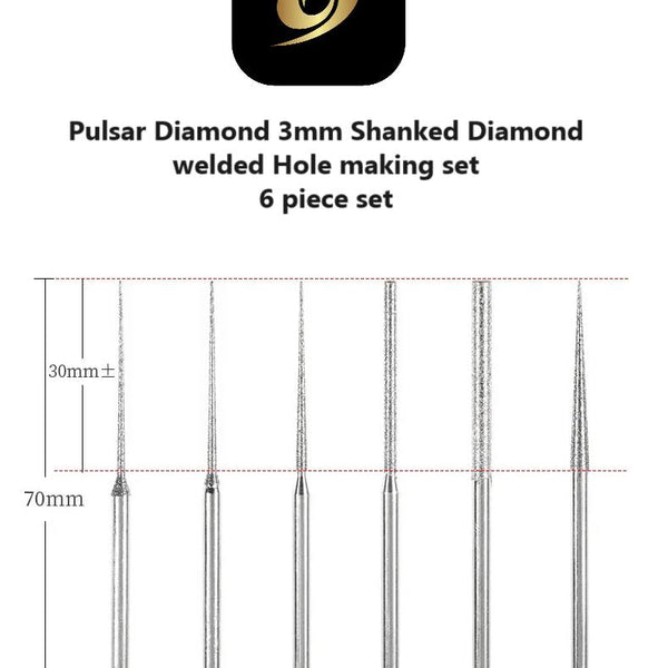 Pulsar Diamond Lapidary / Opal / Glass Drilling / Hole Making set of 6x 3mm Shank fit Dremel & other Multitools
