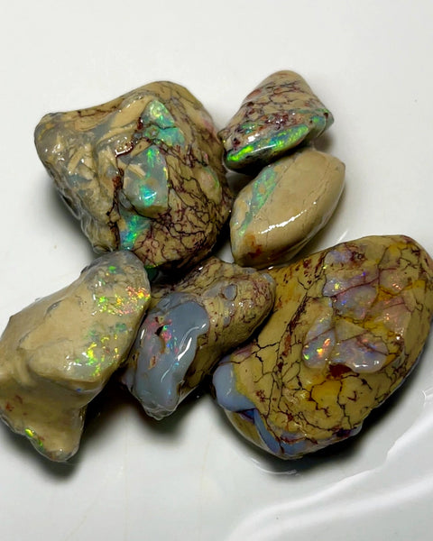 Lightning Ridge Rough Dark & Crystal Opal Parcel 125cts Knobby & Seam Formations with bright Multi colours showing 30x22x8mm to 18x10x5mm WAD37