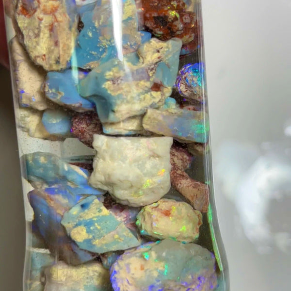 Lightning Ridge colourful knobby material to gamble 230cts 30x8x7 to 6x4x2mm NEW21