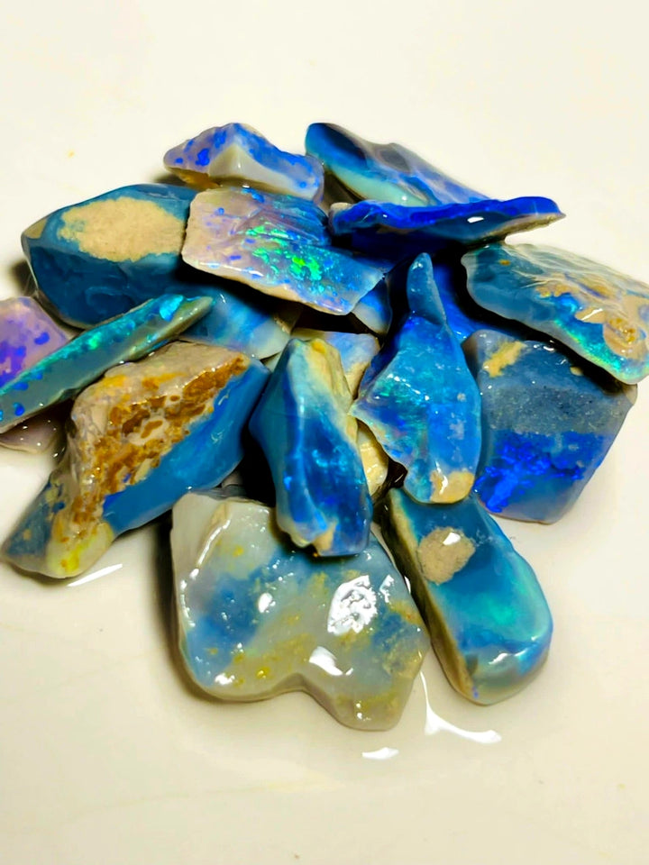 Lightning Ridge Rough Dark Seams Opal Parcel 98cts Lots of Potential & Cutters Lots Bright Multicolours & bars 20x19x7mm to 14x6x5mm WAB94