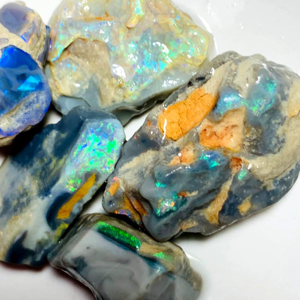 OPAL MONTH SPECIAL Lightning Ridge Rough Dark & Crystal Seam Opal Parcel 107cts Lots of Potential & Cutters Lots Bright colours & bars 33x18x8mm to 20x13x8mm  WAA07