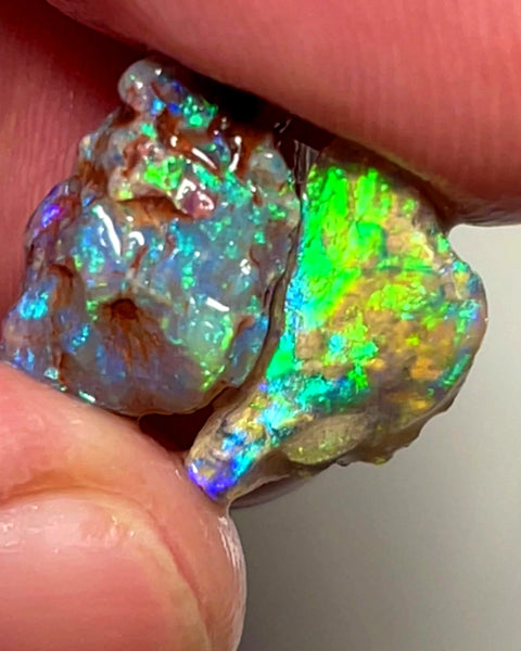 Lightning Ridge 8cts Bright pair of gorgeous Dark base Crystal knobby Opal rough to cut/carve Bright Multicolours 17x9x7mm & 16x7x6mm 1104