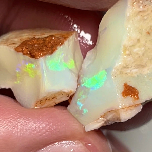 Coober Pedy Opal Rough Light base  Seams 28cts Yellow dominant Bright Multicolours  24x15x6mm to 20x12x7mm NSW014