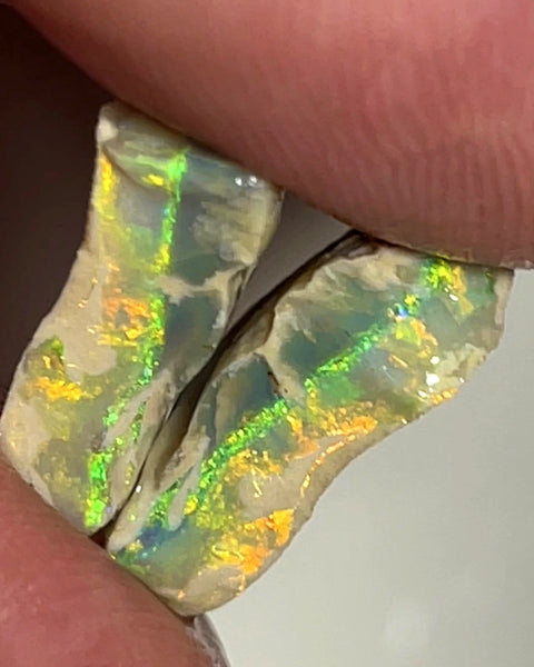 Australian Rough Opal 12.5cts Exotic Knobby Split of Lightning Ridge Orange/Yellow Dominate Multifires 16x12x4mm & 17x10x4mm WAE3