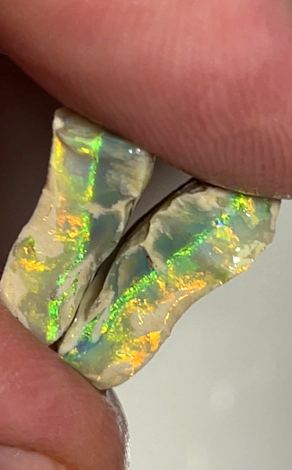 Australian Rough Opal 12.5cts Exotic Knobby Split of Lightning Ridge Orange/Yellow Dominate Multifires 16x12x4mm & 17x10x4mm WAE3