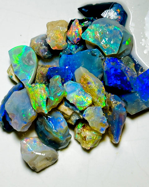 Lightning Ridge Rough n Rubs Opal Parcel 78cts Cutters Select Black Dark & Crystal Very bright & colourful material 15x14x5mm to 5x3x2mm WAC21