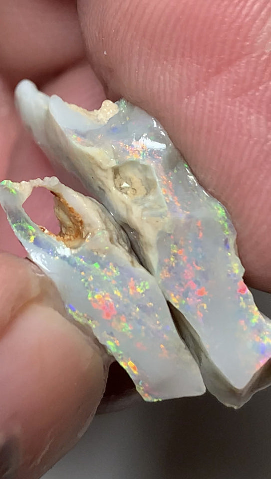 Lightning Ridge Rough Opal Semi Black Seam Split 16.4cts High Grade Exotic Vibrant Bright Lovely MULTIFIRES in bars 28x15x5mm & 18x7x5mm WSU55