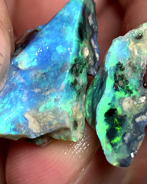 OPAL MONTH SPECIAL Lightning Ridge Rough Opal Black / Dark Base Knobby Split 20.5cts Cutters Candy Exotic High Grade Bright Multifires in stunning bars 20x15x8mm & 18x9x7mm WSZ77