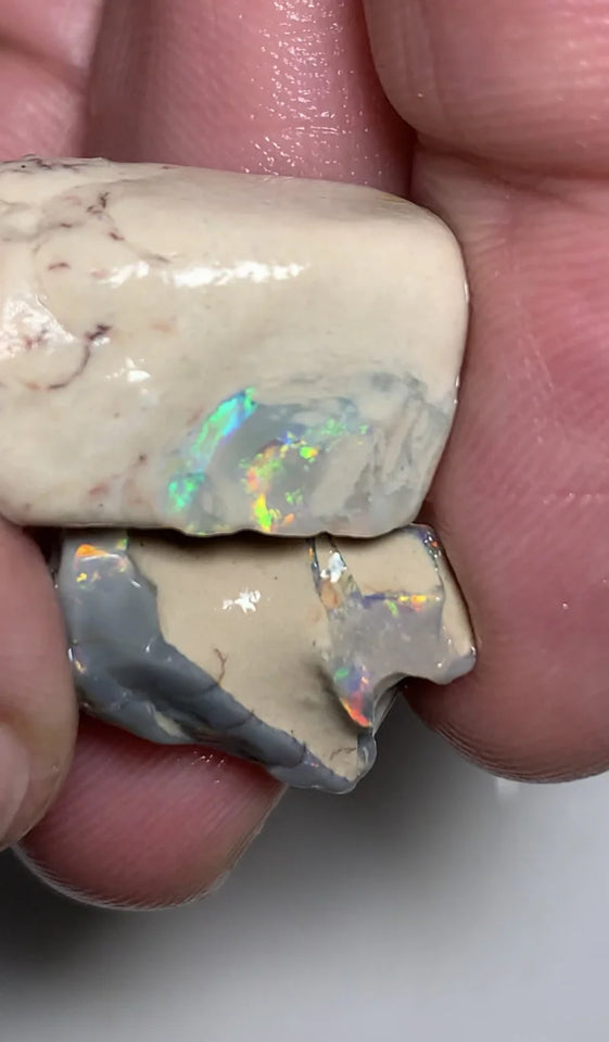 OPAL MONTH SPECIAL Mulga® Dark / Crystal  Rough Seam Opal formations Pair 34cts Nice fires clay/sand host 22x10x10mm & 16x10x8mm  WSZ02